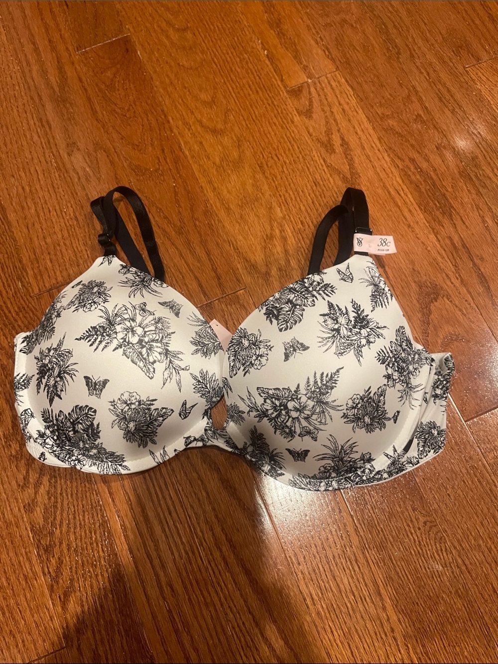 Floral Print Underwire T-Shirt Bra - Black on White